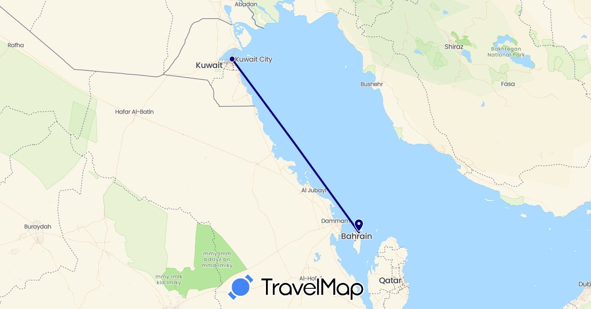 TravelMap itinerary: driving in Bahrain, Kuwait (Asia)